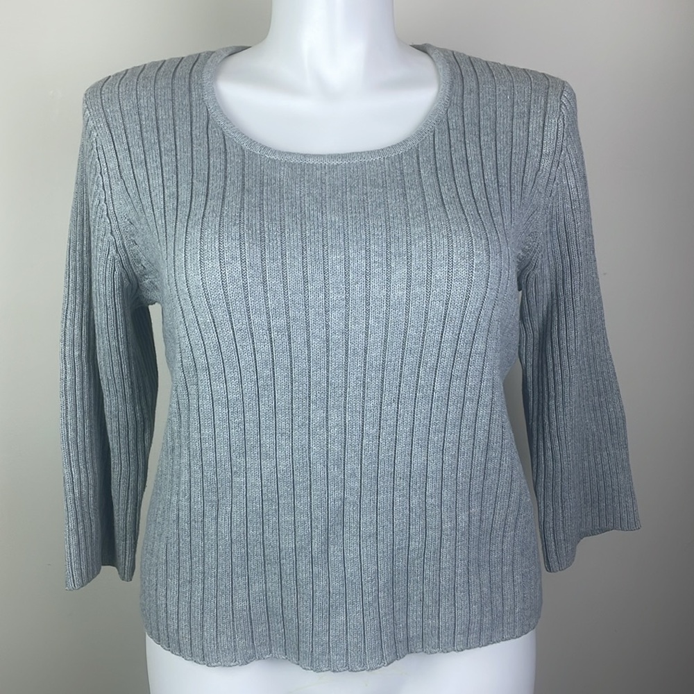 J.Jill Rib Knit Sweater Heather Gray Scoop Neck